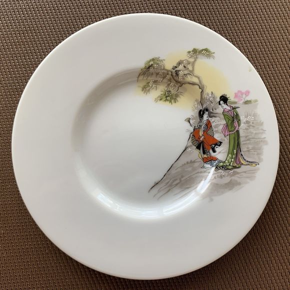 RARE Set of 4 SPAL Anthropologie Porcelain Geisha Saucer Plates Portugal Made 6" - Picture 9 of 12